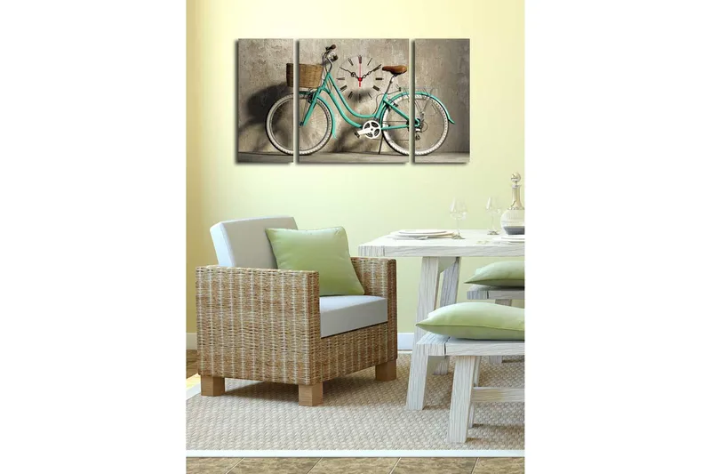 Dekorativ Canvasmålning med Klocka 3 Delar - Flerfärgad - Inredning - Väggdekor - Väggklocka & väggur