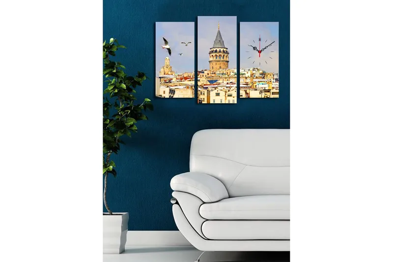 Dekorativ Canvasmålning med Klocka 3 Delar - Flerfärgad - Inredning - Väggdekor - Väggklocka & väggur