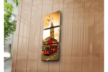 Dekorativ Canvasmålning med Klocka 3 Delar - Flerfärgad - Inredning - Väggdekor - Väggklocka & väggur