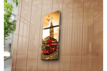 Dekorativ Canvasmålning med Klocka 3 Delar - Flerfärgad - Inredning - Väggdekor - Väggklocka & väggur