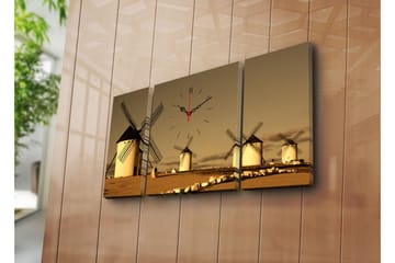 Dekorativ Canvasmålning med Klocka 3 Delar - Flerfärgad - Inredning - Väggdekor - Väggklocka & väggur