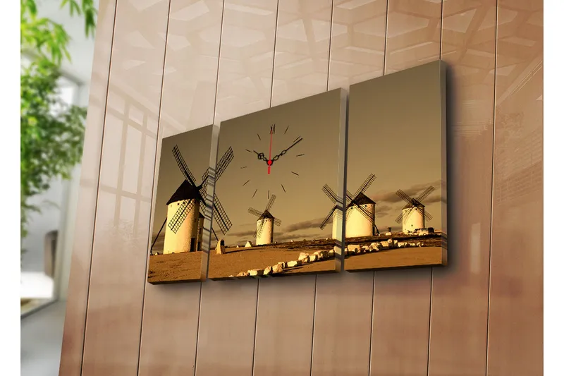 Dekorativ Canvasmålning med Klocka 3 Delar, Flerfärgad