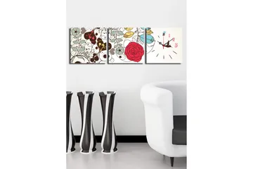 Dekorativ Canvasmålning med Klocka 3 Delar - Flerfärgad - Inredning - Väggdekor - Väggklocka & väggur