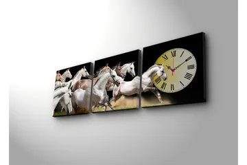 Dekorativ Canvasmålning med Klocka 3 Delar - Flerfärgad - Inredning - Väggdekor - Väggklocka & väggur