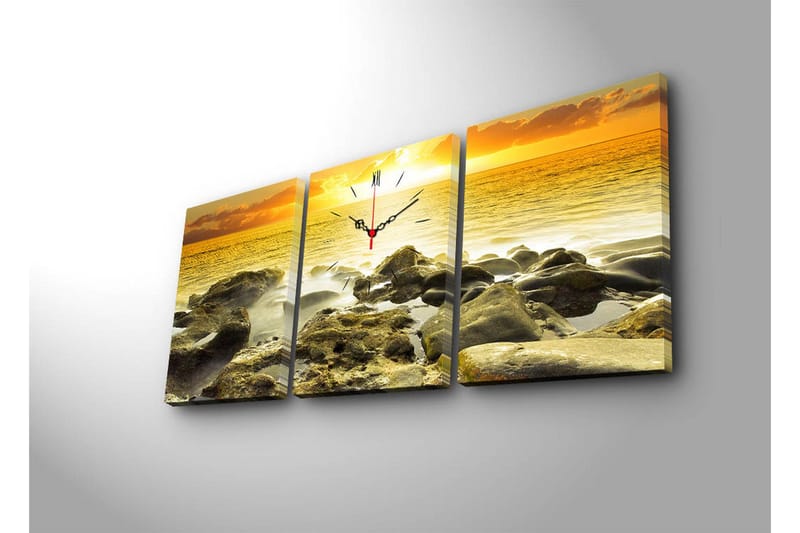 Dekorativ Canvasmålning med Klocka 3 Delar - Flerfärgad - Inredning - Väggdekor - Väggklocka & väggur