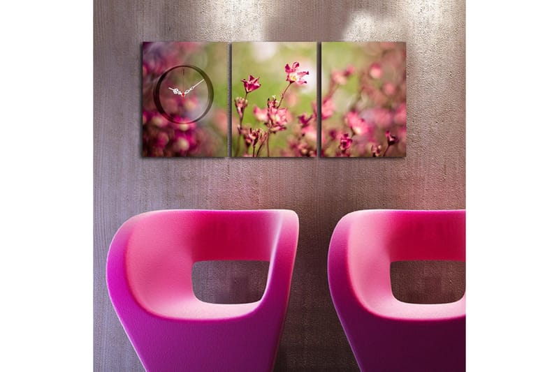 Dekorativ Canvasmålning med Klocka 3 Delar - Flerfärgad - Inredning - Väggdekor - Väggklocka & väggur