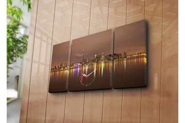 Dekorativ Canvasmålning med Klocka 3 Delar - Flerfärgad - Inredning - Väggdekor - Väggklocka & väggur