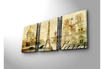 Dekorativ Canvasmålning med Klocka 3 Delar - Flerfärgad - Inredning - Väggdekor - Väggklocka & väggur