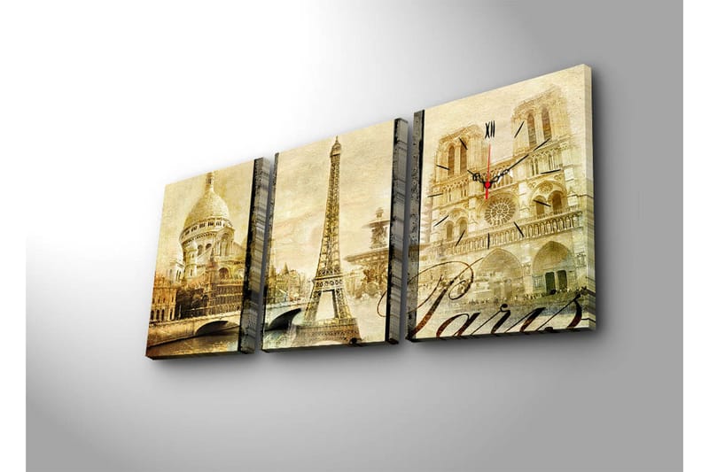 Dekorativ Canvasmålning med Klocka 3 Delar - Flerfärgad - Inredning - Väggdekor - Väggklocka & väggur