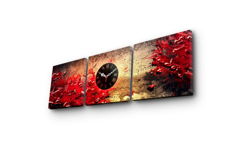 Dekorativ Canvasmålning med Klocka 3 Delar - Flerfärgad - Inredning - Väggdekor - Väggklocka & väggur