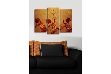 Dekorativ Canvasmålning med Klocka 3 Delar - Flerfärgad - Inredning - Väggdekor - Väggklocka & väggur