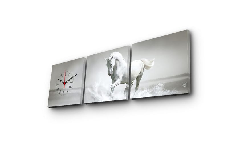 Dekorativ Canvasmålning med Klocka 3 Delar - Flerfärgad - Inredning - Väggdekor - Väggklocka & väggur