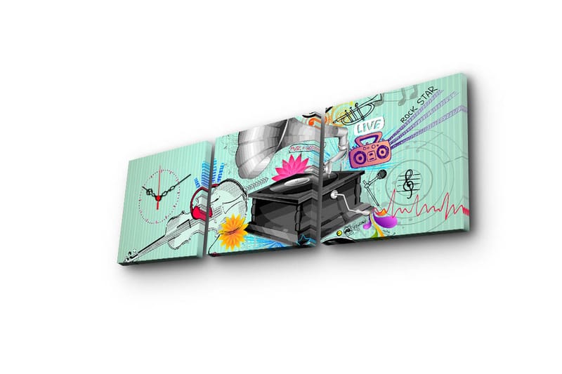 Dekorativ Canvasmålning med Klocka 3 Delar - Flerfärgad - Inredning - Väggdekor - Väggklocka & väggur