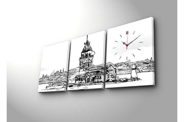 Dekorativ Canvasmålning med Klocka 3 Delar - Flerfärgad - Inredning - Väggdekor - Väggklocka & väggur