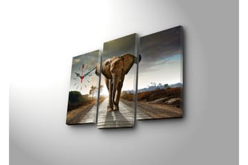 Dekorativ Canvasmålning med Klocka 3 Delar - Flerfärgad - Inredning - Väggdekor - Väggklocka & väggur