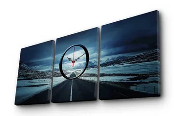 Dekorativ Canvasmålning med Klocka 3 Delar - Flerfärgad - Inredning - Väggdekor - Väggklocka & väggur