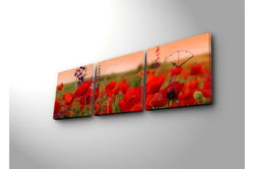 Dekorativ Canvasmålning med Klocka 3 Delar - Flerfärgad - Inredning - Väggdekor - Väggklocka & väggur