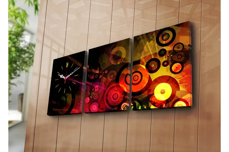 Dekorativ Canvasmålning med Klocka 3 Delar - Flerfärgad - Inredning - Väggdekor - Väggklocka & väggur