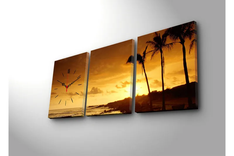 Dekorativ Canvasmålning med Klocka 3 Delar - Flerfärgad - Inredning - Väggdekor - Väggklocka & väggur