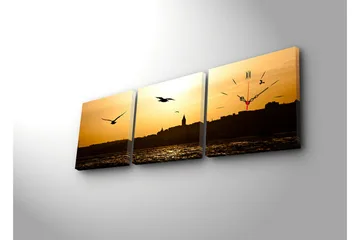 Dekorativ Canvasmålning med Klocka 3 Delar - Flerfärgad - Inredning - Väggdekor - Väggklocka & väggur