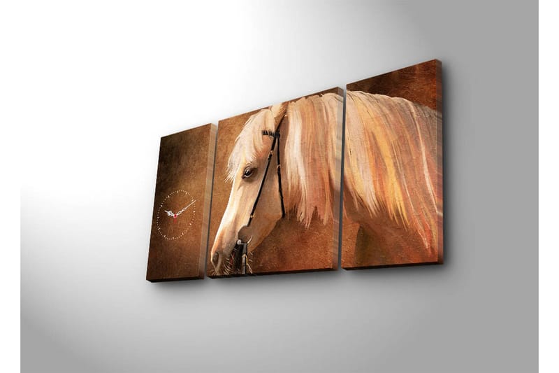 Dekorativ Canvasmålning med Klocka 3 Delar - Flerfärgad - Inredning - Väggdekor - Väggklocka & väggur