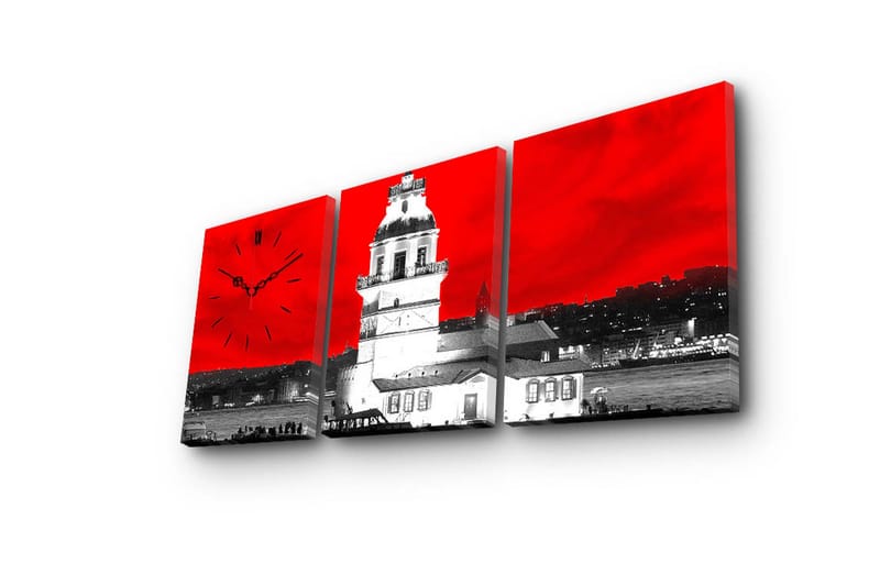 Dekorativ Canvasmålning med Klocka 3 Delar - Flerfärgad - Inredning - Väggdekor - Väggklocka & väggur