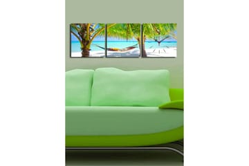 Dekorativ Canvasmålning med Klocka 3 Delar - Flerfärgad - Inredning - Väggdekor - Väggklocka & väggur