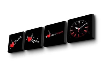 Dekorativ Canvasmålning med Klocka 4 Delar - Flerfärgad - Inredning - Väggdekor - Väggklocka & väggur