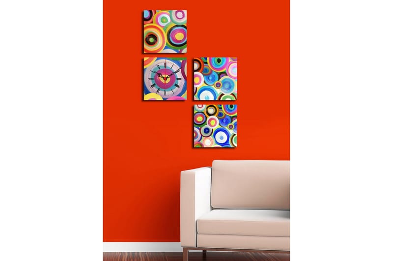 Dekorativ Canvasmålning med Klocka 4 Delar - Flerfärgad - Inredning - Väggdekor - Väggklocka & väggur