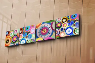 Dekorativ Canvasmålning med Klocka 4 Delar - Flerfärgad - Inredning - Väggdekor - Väggklocka & väggur