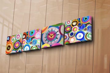 Dekorativ Canvasmålning med Klocka 4 Delar - Flerfärgad - Inredning - Väggdekor - Väggklocka & väggur