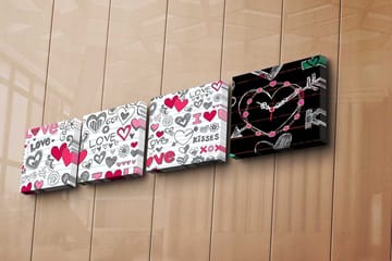 Dekorativ Canvasmålning med Klocka 4 Delar - Flerfärgad - Inredning - Väggdekor - Väggklocka & väggur