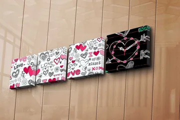 Dekorativ Canvasmålning med Klocka 4 Delar - Flerfärgad - Inredning - Väggdekor - Väggklocka & väggur