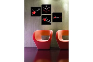 Dekorativ Canvasmålning med Klocka 4 Delar - Flerfärgad - Inredning - Väggdekor - Väggklocka & väggur