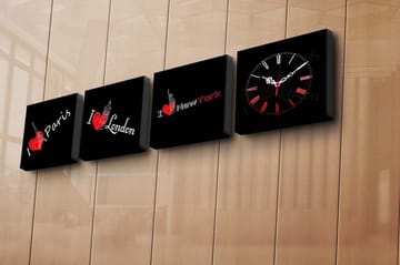 Dekorativ Canvasmålning med Klocka 4 Delar - Flerfärgad - Inredning - Väggdekor - Väggklocka & väggur