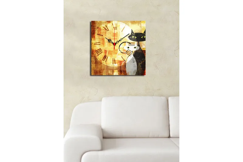 Dekorativ Canvasmålning med Klocka - Flerfärgad - Inredning - Väggdekor - Väggklocka & väggur