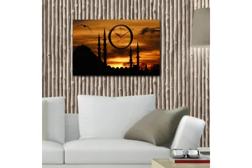 Dekorativ Canvasmålning med Klocka - Flerfärgad - Inredning - Väggdekor - Väggklocka & väggur