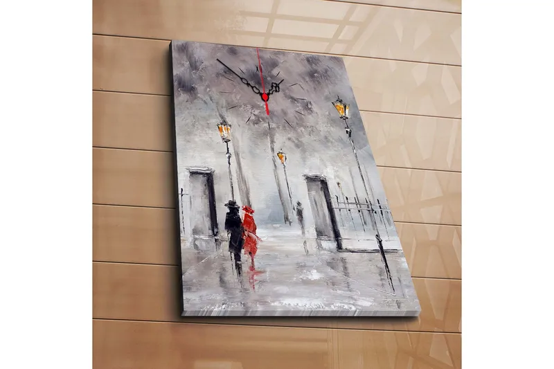 Dekorativ Canvasmålning med Klocka, Flerfärgad