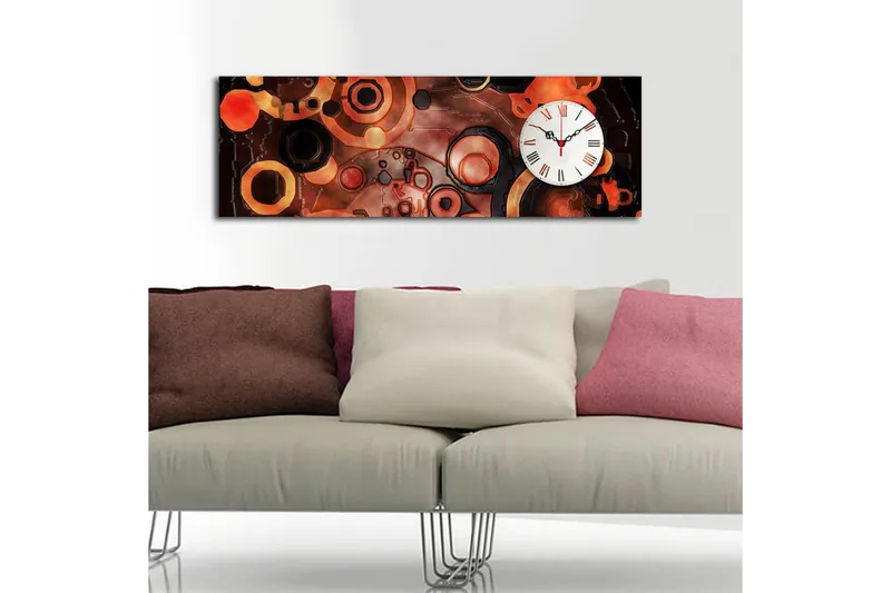 Dekorativ Canvasmålning med Klocka - Flerfärgad - Inredning - Väggdekor - Väggklocka & väggur