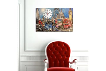 Dekorativ Canvasmålning med Klocka - Flerfärgad - Inredning - Väggdekor - Väggklocka & väggur