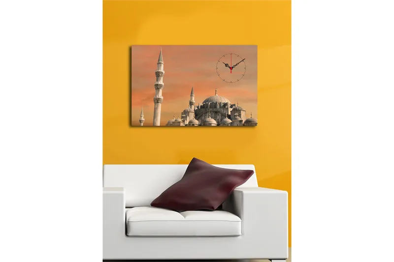 Dekorativ Canvasmålning med Klocka - Flerfärgad - Inredning - Väggdekor - Väggklocka & väggur