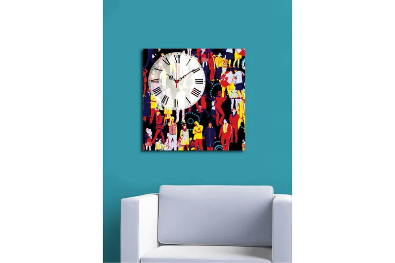 Dekorativ Canvasmålning med Klocka - Flerfärgad - Inredning - Väggdekor - Väggklocka & väggur