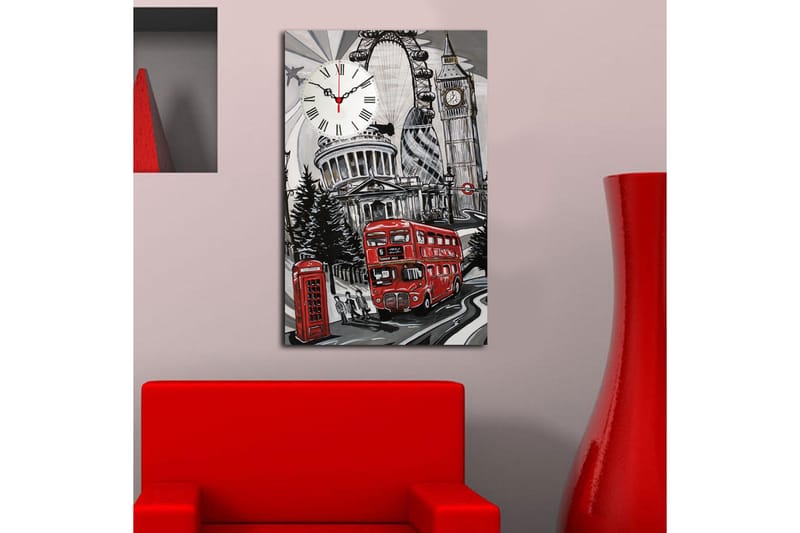 Dekorativ Canvasmålning med Klocka - Flerfärgad - Inredning - Väggdekor - Väggklocka & väggur