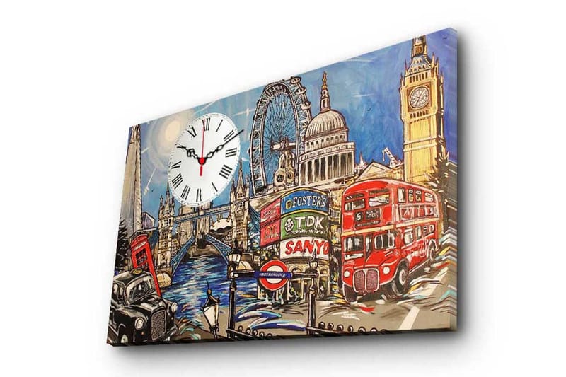 Dekorativ Canvasmålning med Klocka, Flerfärgad