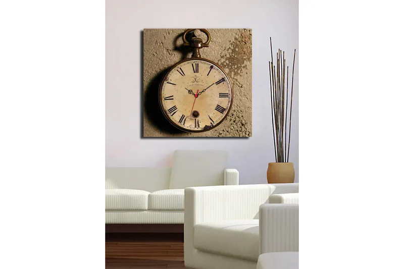 Dekorativ Canvasmålning med Klocka - Flerfärgad - Inredning - Väggdekor - Väggklocka & väggur