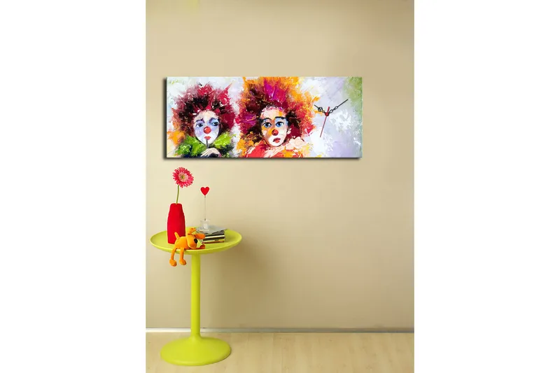 Dekorativ Canvasmålning med Klocka - Flerfärgad - Inredning - Väggdekor - Väggklocka & väggur