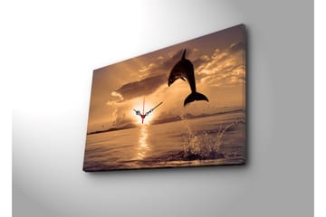 Dekorativ Canvasmålning med Klocka - Flerfärgad - Inredning - Väggdekor - Väggklocka & väggur