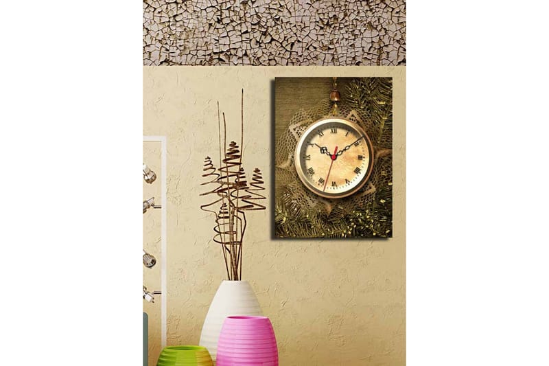 Dekorativ Canvasmålning med Klocka - Flerfärgad - Inredning - Väggdekor - Väggklocka & väggur
