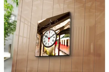 Dekorativ Canvasmålning med Klocka - Flerfärgad - Inredning - Väggdekor - Väggklocka & väggur