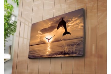 Dekorativ Canvasmålning med Klocka - Flerfärgad - Inredning - Väggdekor - Väggklocka & väggur